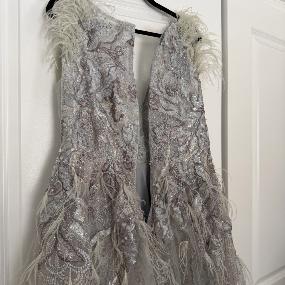 MacDuggal Seamist Feathered Embroidered Gown - Size 10 - Picture 14 of 15